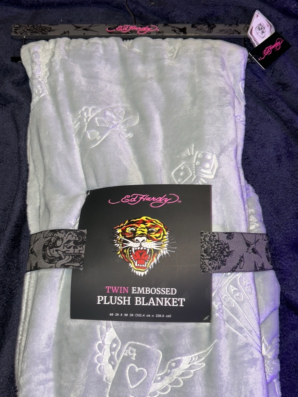 Ed Hardy Light Gray Embossed Plush Twin Blanket